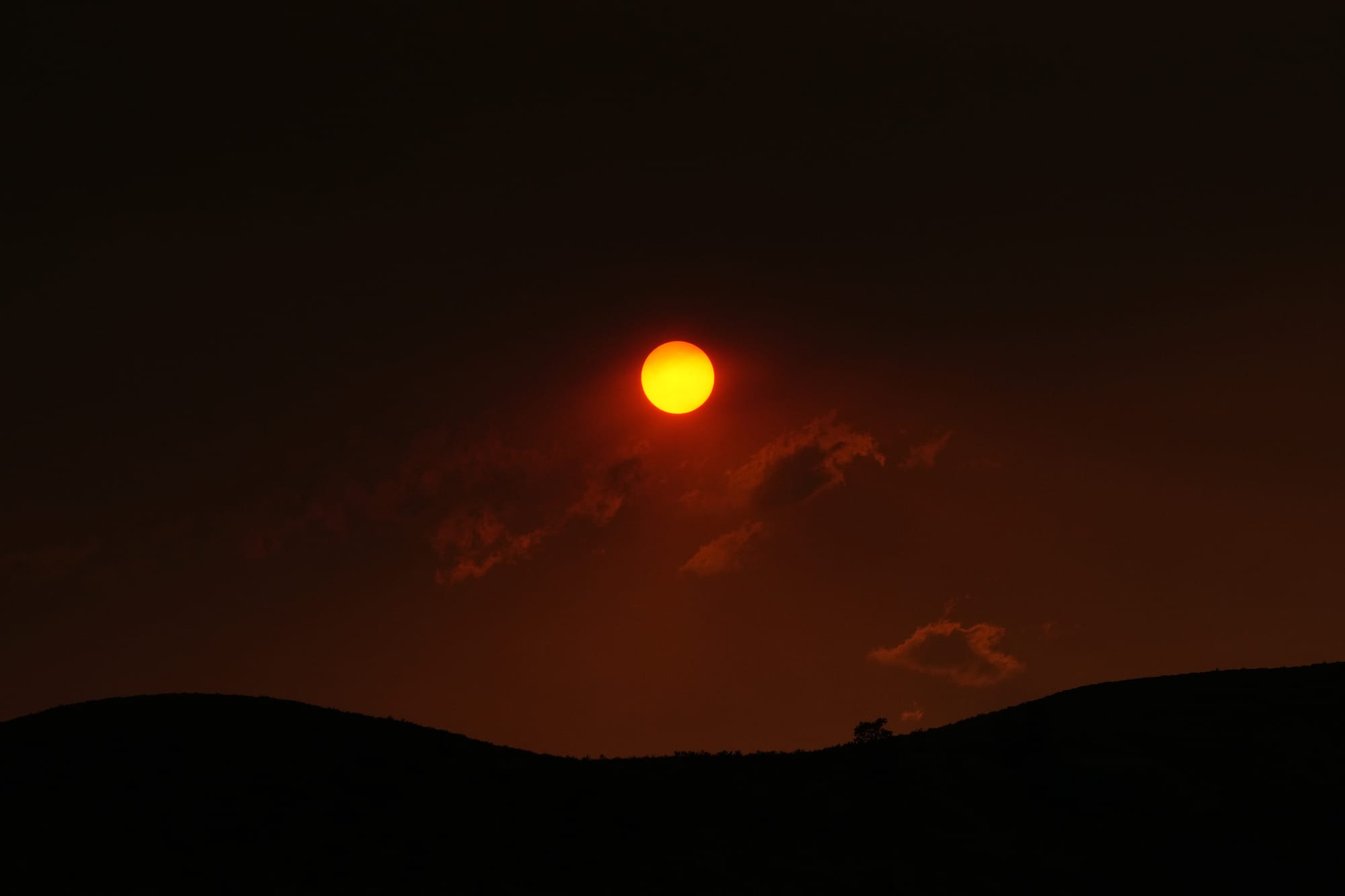 setting sun and wildfire smoke