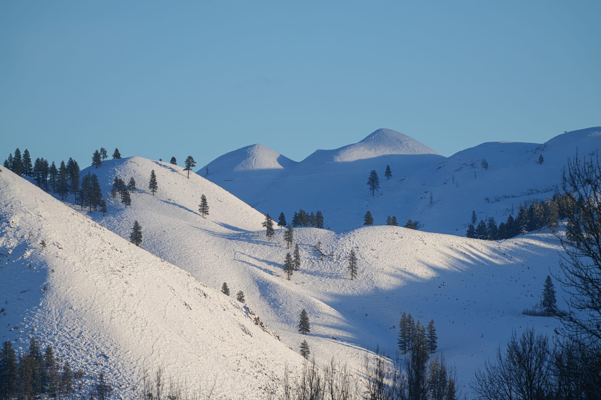 soft light on snowy hills